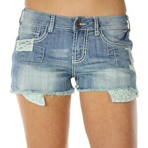 Cowgirl Tuff Light Wash Lace Detail Denim Short Shorts 29